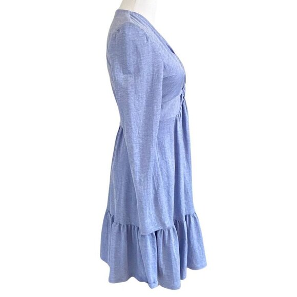 NWT GABBY SKYE CHAMBRAY FLOUNCE TWISTED FRONT MINI DRESS IN LIGHT BLUE - 4 - Picture 2 of 10